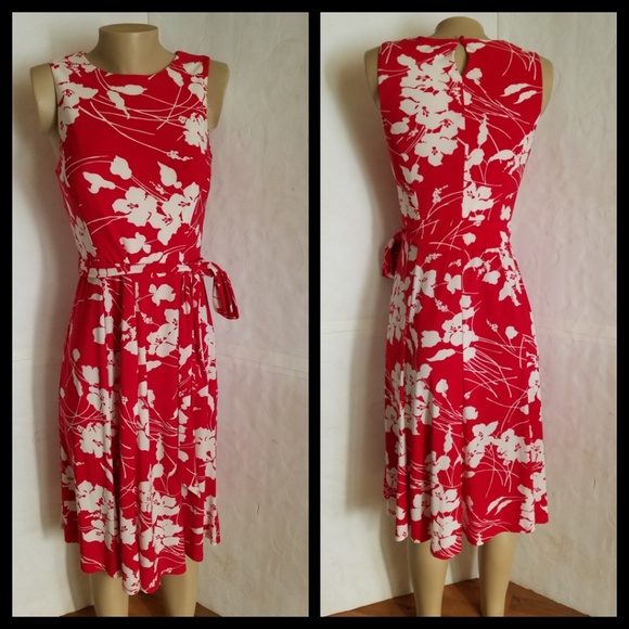 EUC Chaps Red Floral Dress - Medium - Picture 2 of 4